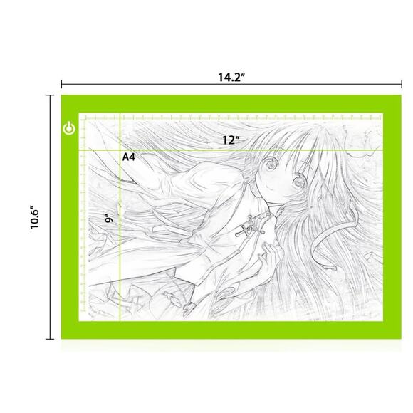 Portable A4 LED Light Tracing Box, Green Adjustable USB 14.2"L x 0.2"W x 10.6"H - Picture 6 of 7